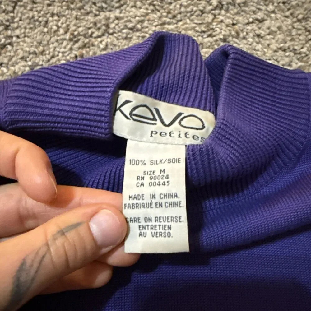 Vintage Kevo 3 Ply Silk Womens Size Medium Long Sleeve Mock Neck Sweater Top - Picture 7 of 11